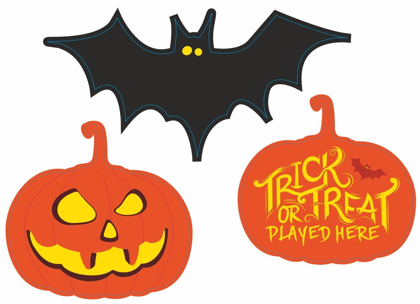 Halloween Signs printed and cut to shape - Bats and Pumpkins